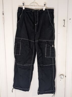 Garage Black Cargo Pants with White Stitching